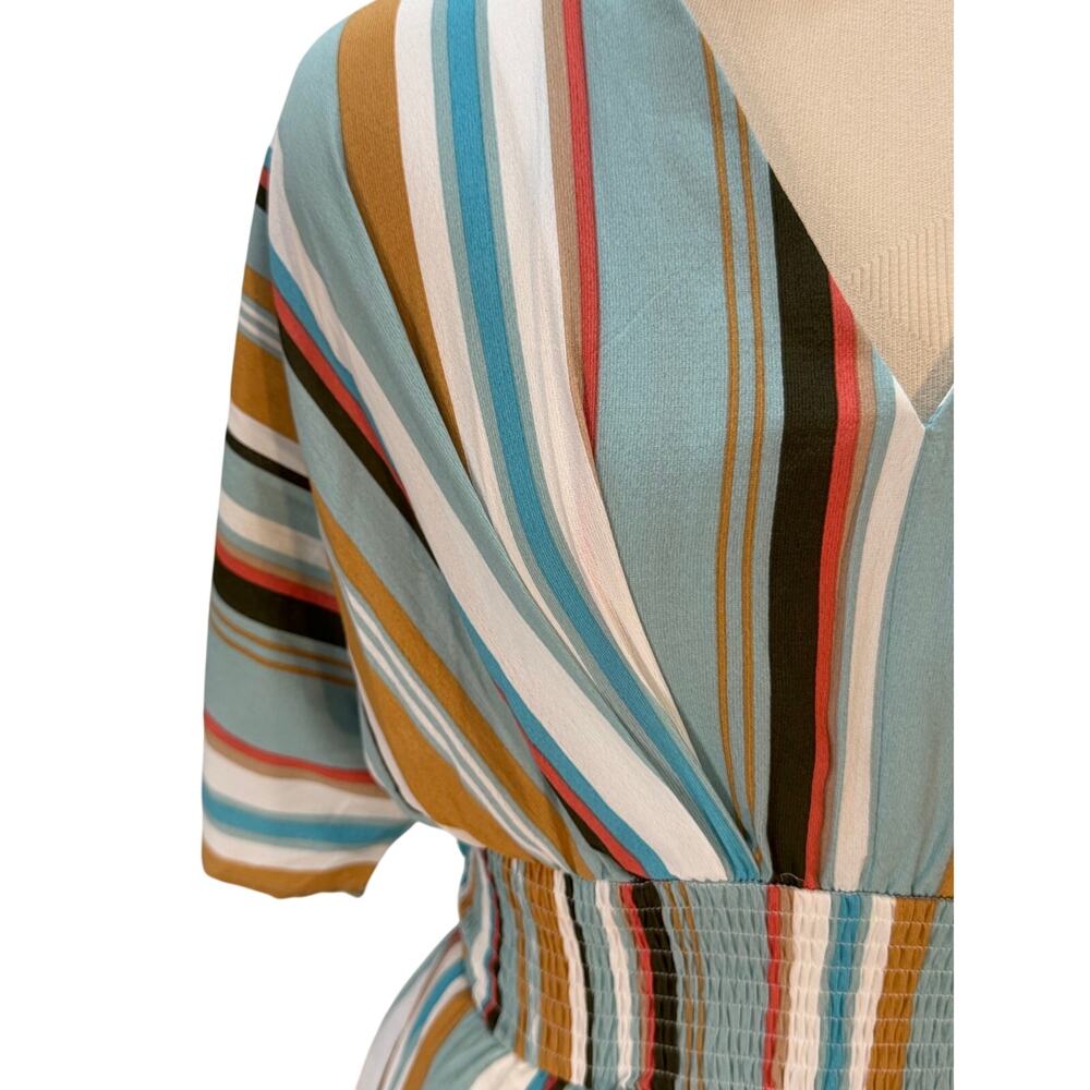 Oddy Multicolor Stripe Midi Dress | Smocked Waist | Button Front  | Size S - Picture 3 of 7